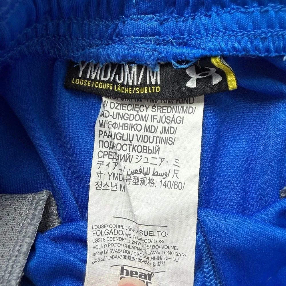 Under Armour Youth Medium Heat Gear Blue Athletic Shorts Large Logo